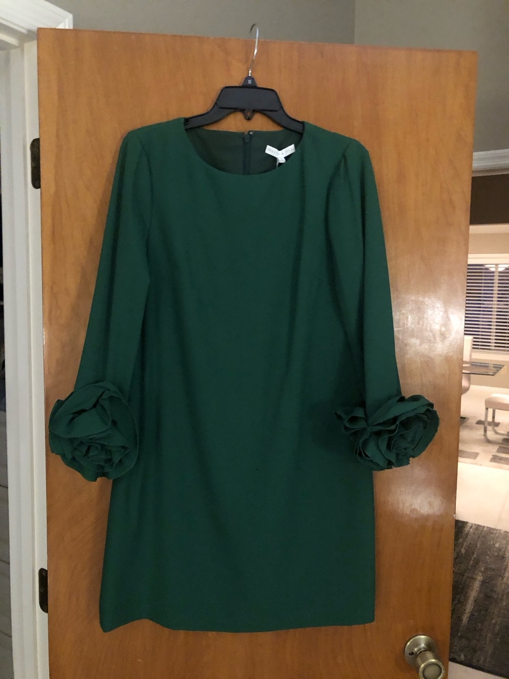 NWT Preston and York  Emerald Green Long-Sleeve Shift Dress with Rosette Cuffs